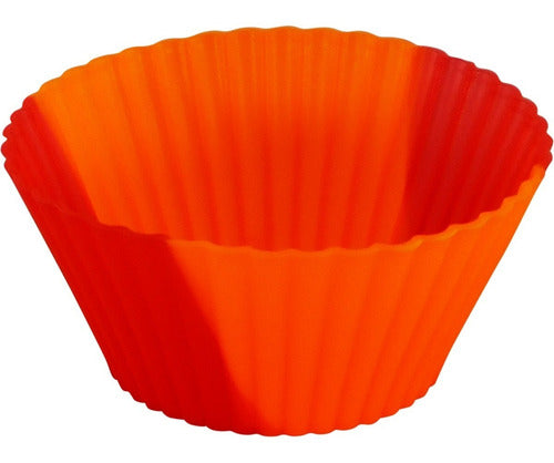 Set X 12 Moldes De Silicona P/ Muffin O Cupcake Ø7cm - Cukin Rojo-naranja