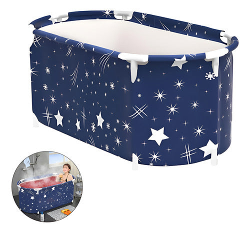 Bañera Plegable Portátil Adultos Y Niños 120×55cm - Norplat Azul Oscuro Estrellada