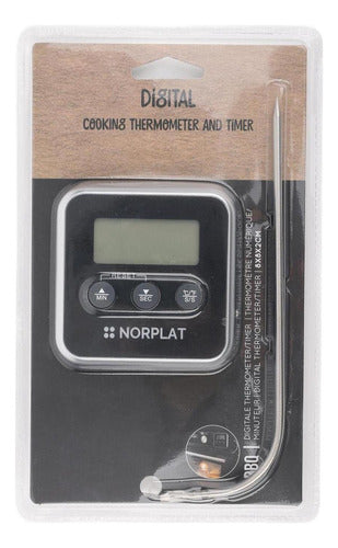 Termómetro Timer Digital Carne Cocina Parrilla Horno Norplat Negro