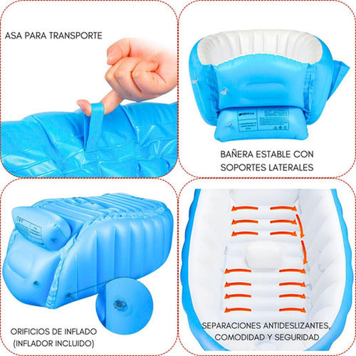 Tina Baño Bebe Portatil Bañera Plegable + Inflador - Norplat Azul Lisa