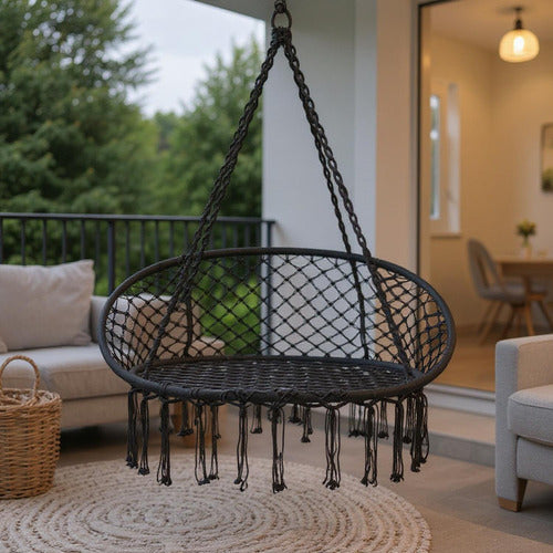 Silla Hamaca 2 Plazas Colgante Artesanal De Macrame Norplat Negro Macramé