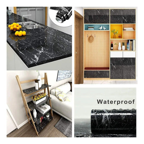 Vinilo Decorativo Adhesivo Norplat Para Cocina Marmol 2mts Negro