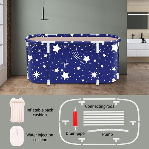 Bañera Plegable Portátil Adultos Y Niños 120×55cm - Norplat Azul Oscuro Estrellada