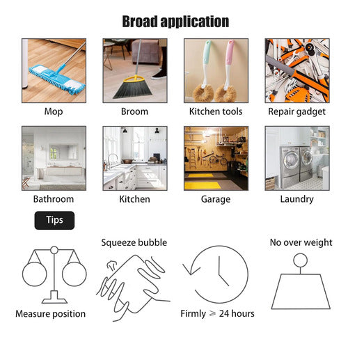 Set De 4 Soportes Organizadores Escoba Pala Mopa Accesorios Blanco