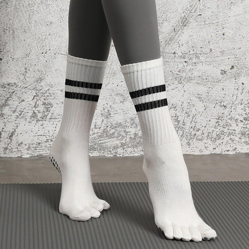 Calcetines Térmicos Con Dedos Antideslizantes Yoga - Norplat Blanco Rayas 35-40
