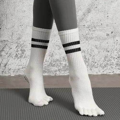Calcetines Térmicos Con Dedos Antideslizantes Yoga - Norplat Blanco Rayas 35-40