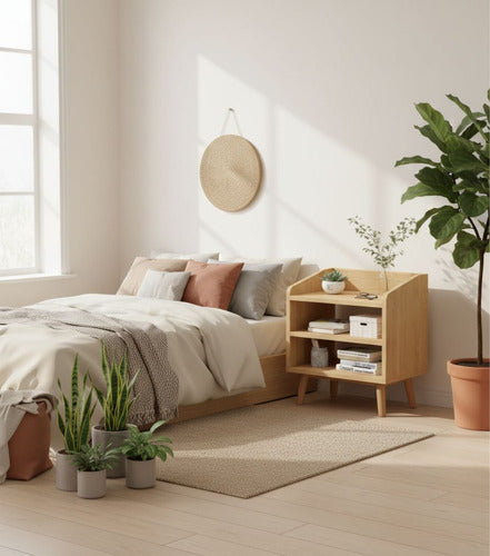 Velador Nordico De Madera Mesita Noche Moderno - Norplat Mate Madera