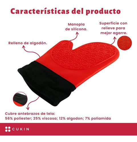 Guante De Silicona Toma Olla Con Relleno De Algodón - Cukin - Rojo