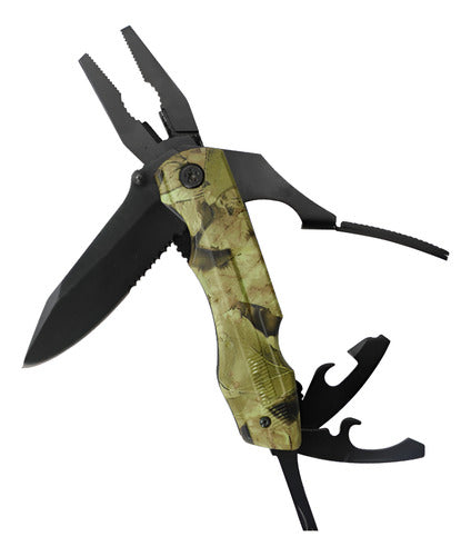 Cuchillo Tactico Navaja Multiherramienta Norplat Caza 20en1 Verde Camuflaje