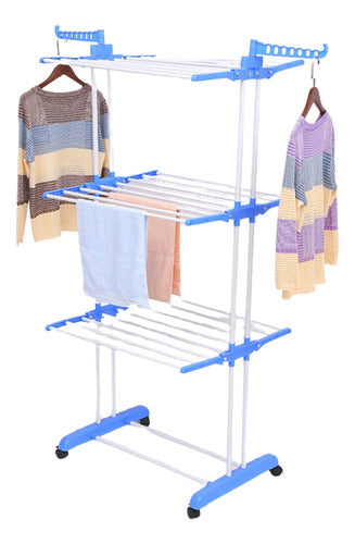 Tendedero Organizador Colgador Ropa Plegable 3 Niveles Rueda Blanco