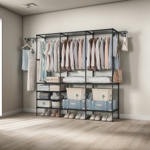 Closet Organizador 3 Espacios Zapatero Perchero - Norplat Negro