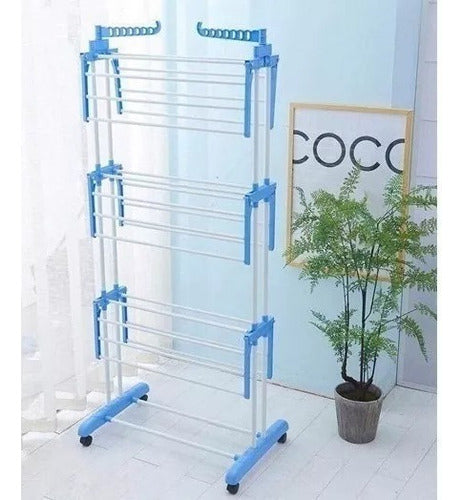 Tendedero Organizador Colgador Ropa Plegable 3 Niveles Rueda Blanco