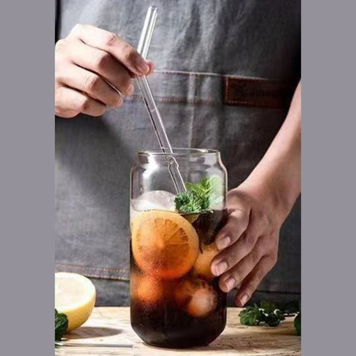 Set 4 Vasos De Vidrio Con Tapa Bambú Para Bebidas Cocteles