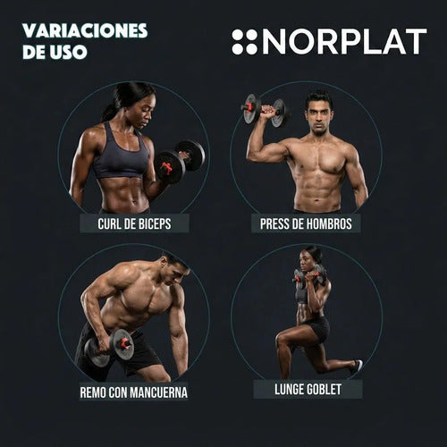 Set Mancuernas Ajustable Norplat 30kg Juego De Pesas Unibles Negro