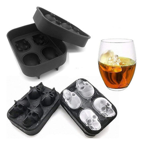 Cubetera Calavera Craneo Molde De Silicona 4 Hielos - Cukin Negro