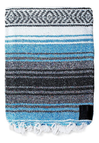 Mantas Mexicanas Hechas A Mano, Manta De Sarape Tejida A Man Blanco Negro Celeste