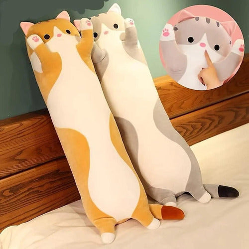 Peluche Almohada Gatito Largo Gato Grande 90 Cm - Norplat Gris