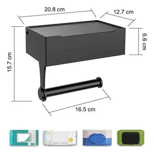 Soporte Porta Rollo Papel Higienico Norplat Confort Y Wipes Negro