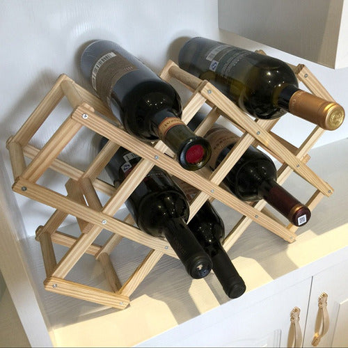 Organizador De Botellas Plegable Madera Hasta 10 Vinos Cukin Madera