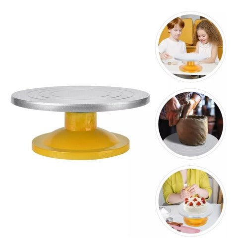 Base Giratoria Tortas Plato Repostería Decoración - Cukin Gris Con Dorado