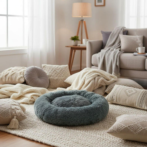 Cama Mascotas Perros Grandes Antiestres 90cm Talla Xxl - Wuf Gris Oscuro