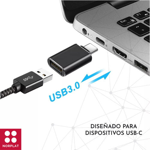Adaptador Usb-c Macho A Usb-a Hembra - Certificado Norplat Negro