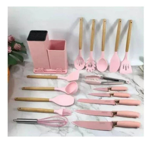 Set 19 Utensilios Cocina Acero Inoxidable Silicona - Norplat Negro