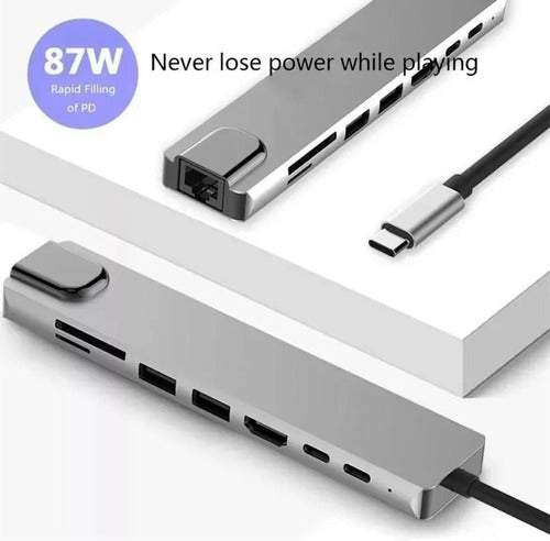 Hub Adaptador Usb Tipo C 8 En 1  - Macbook, Windows Ethernet