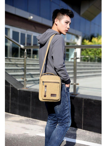 Bolso Bandolera Maletin De Lona Hombre Caballero - Norplat Marrón Claro