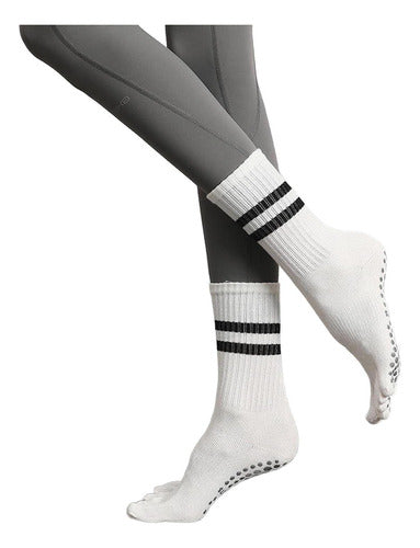 Calcetines Térmicos Con Dedos Antideslizantes Yoga - Norplat Blanco Rayas 35-40