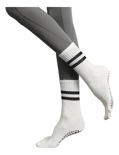 Calcetines Térmicos Con Dedos Antideslizantes Yoga - Norplat Blanco Rayas 35-40