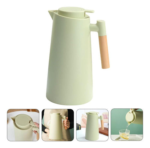 Jarra Termica Norplat 1 Litro Vidrio Aislante Calor Frio Verde Oliva