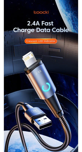 Cable Usb Para iPhone 2.4a 2 Metros Carga Rapida - Toocki Negro