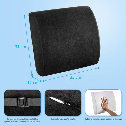 Cojin Lumbar Ergonomico + Asiento Sillas Oficina - Norplat Negro Liso