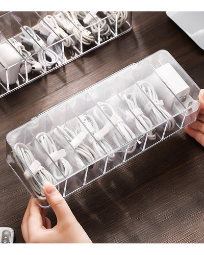 Caja Almacenamiento Organizadora Plastica Cable Tapa Norplat Blanco