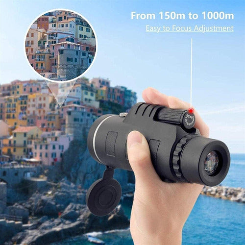 Telescopio Monocular Hd 40x60 Tripode Y Adaptador - Norplat Negro