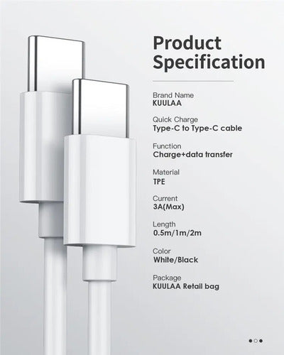 Cable Tipo C A C - Usb C Usbc - Carga Rápida 60w - Norplat Blanco