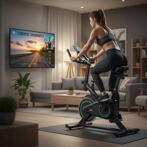 Bicicleta Estatica Norplat S4k Spinning Fitness Volante 4kg Azul Y Negro
