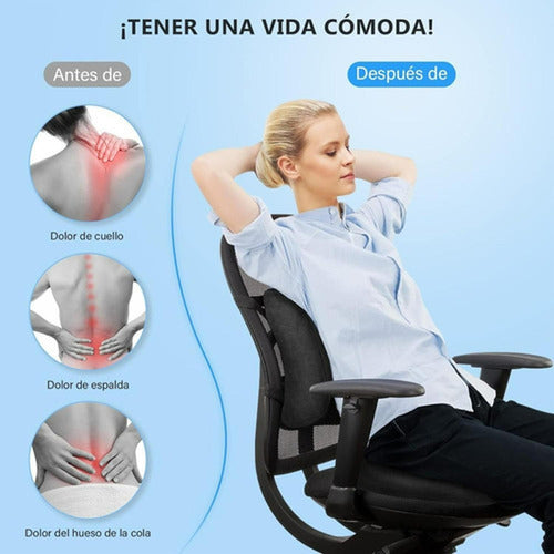 Cojin Lumbar Ergonomico + Asiento Sillas Oficina - Norplat Negro Liso