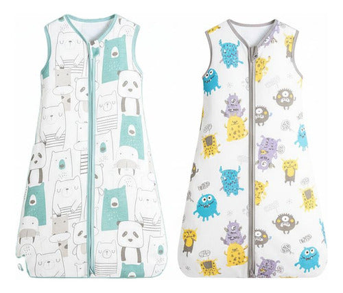 2 Pijamas Bebe Saco Dormir Sin Mangas 100% Algodon - Norplat Blanco Panda Y Monstruos S