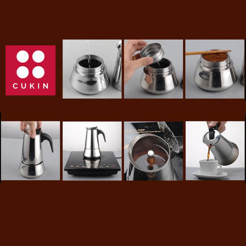 Cafetera Italiana 450ml Espresso 9 Tazas Acero Inoxidable Plateado