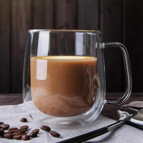 Set 2 Tazas Doble Pared Vidrio 250ml Cafe Cappuccino Norplat Transparente