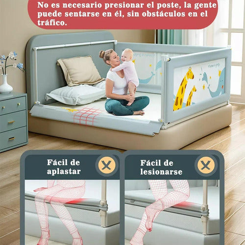 Baranda Cama Seguridad Bebe Plegable Ajustable 200cm Norplat Gris Jirafa Elefante