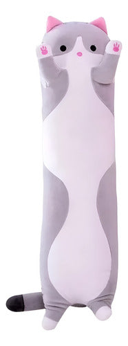 Peluche Almohada Gatito Largo 70cm Grande - Norplat Gris