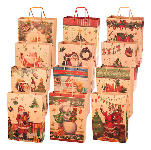 12 Bolsas De Regalo Navidad Kraft Premium Grande - Norplat Marrón