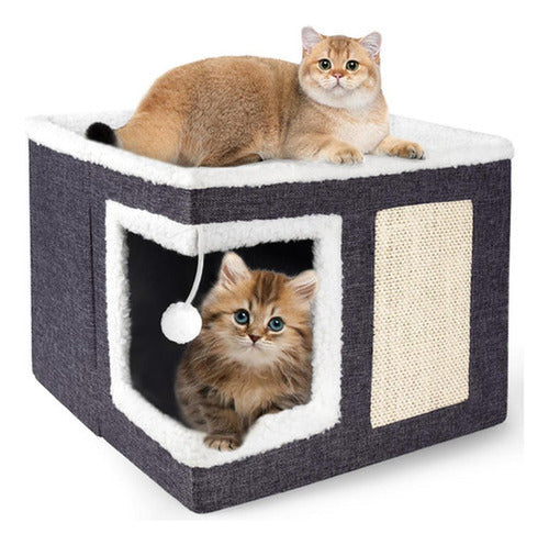 Casa Cama Iglu Gato Plegable + 2 Cojines Y Pompon - Norplat Gris Oscuro Iglú
