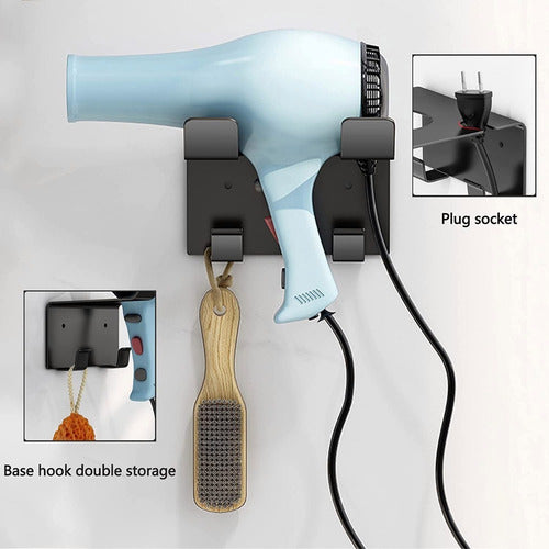 Soporte Secador De Pelo Metálico Adhesivo O Tornillo Norplat Negro