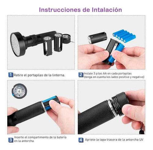 Linterna Ultravioleta Uv 100 Leds Pila Billete Falso Norplat Ultravioleta Negro