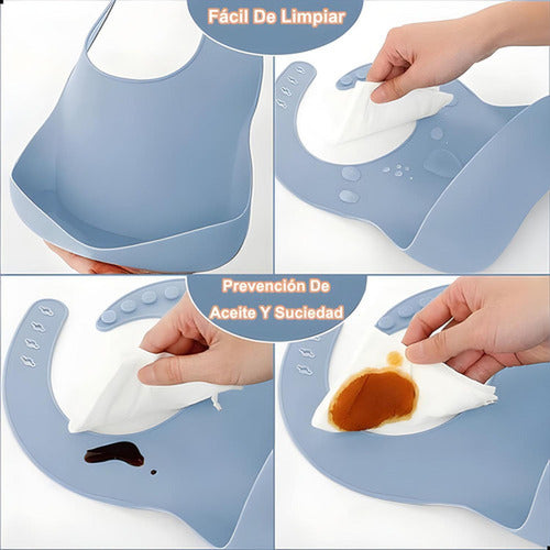 Set Alimentación Bebe Silicona 8 Piezas Bpa Free - Norplat Celeste