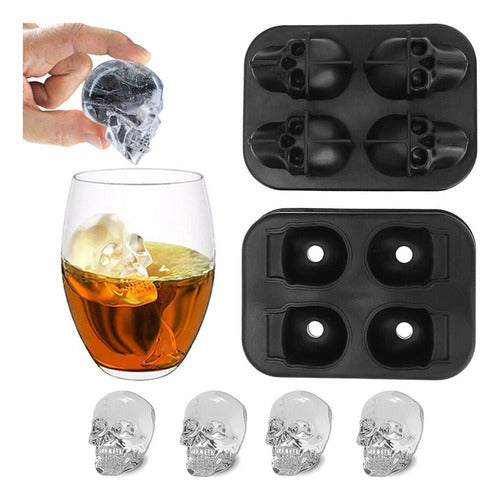 Cubetera Calavera Craneo Molde De Silicona 4 Hielos - Cukin Negro